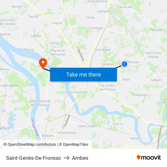 Saint-Genès-De-Fronsac to Ambes map