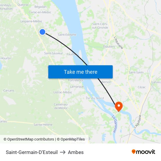 Saint-Germain-D'Esteuil to Ambes map