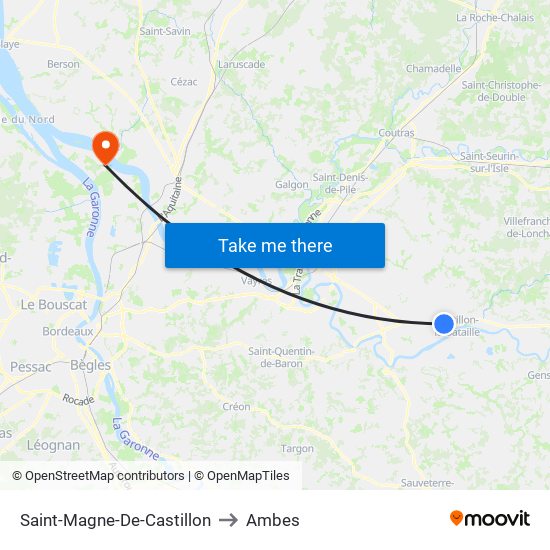 Saint-Magne-De-Castillon to Ambes map