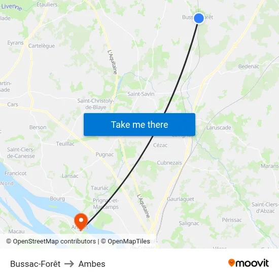 Bussac-Forêt to Ambes map