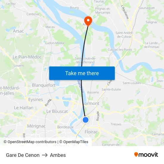 Gare De Cenon to Ambes map