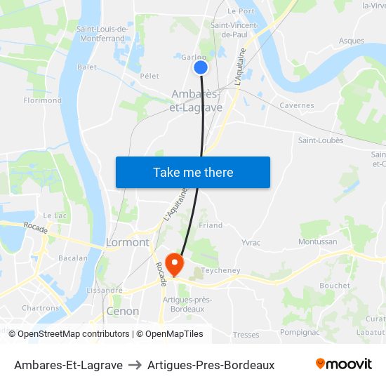 Ambares-Et-Lagrave to Artigues-Pres-Bordeaux map