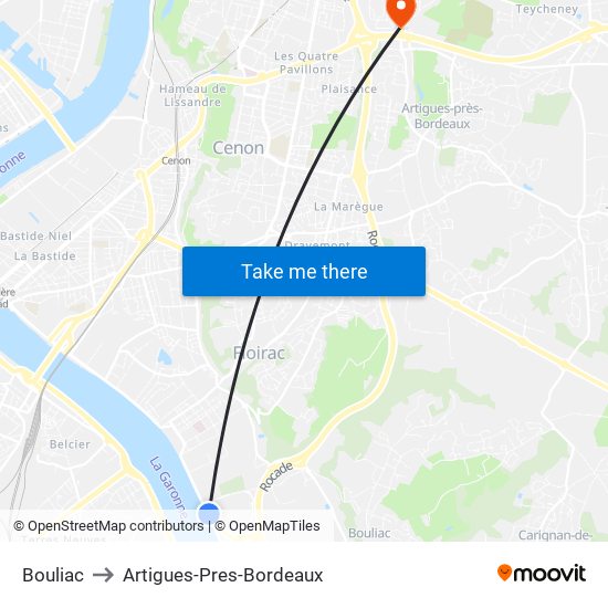 Bouliac to Artigues-Pres-Bordeaux map