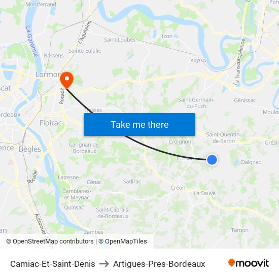 Camiac-Et-Saint-Denis to Artigues-Pres-Bordeaux map