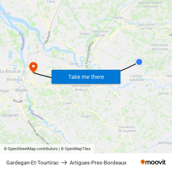 Gardegan-Et-Tourtirac to Artigues-Pres-Bordeaux map