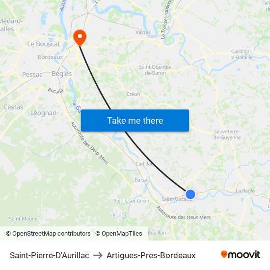 Saint-Pierre-D'Aurillac to Artigues-Pres-Bordeaux map