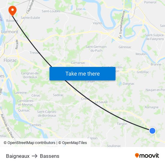 Baigneaux to Bassens map