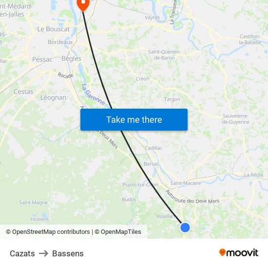 Cazats to Bassens map