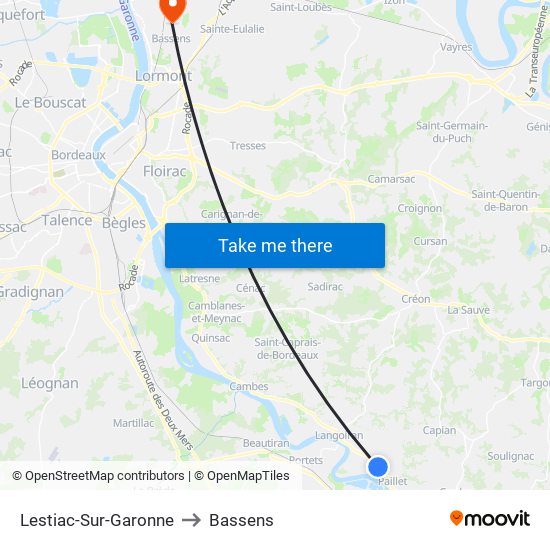 Lestiac-Sur-Garonne to Bassens map