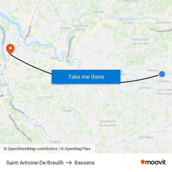 Saint-Antoine-De-Breuilh to Bassens map