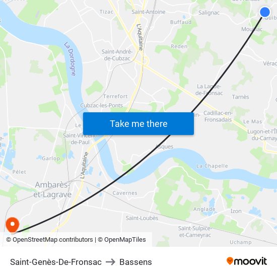 Saint-Genès-De-Fronsac to Bassens map