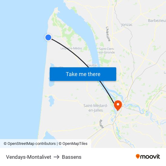 Vendays-Montalivet to Bassens map