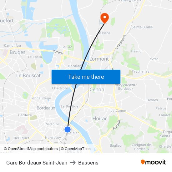 Gare Bordeaux Saint-Jean to Bassens map