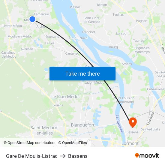 Gare De Moulis-Listrac to Bassens map