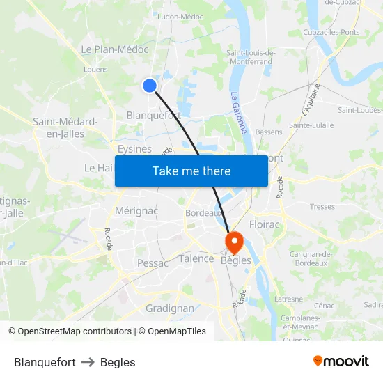 Blanquefort to Begles map
