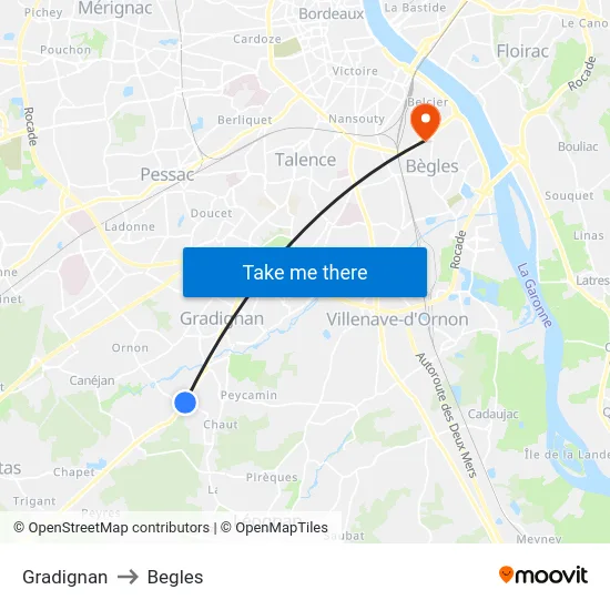 Gradignan to Begles map