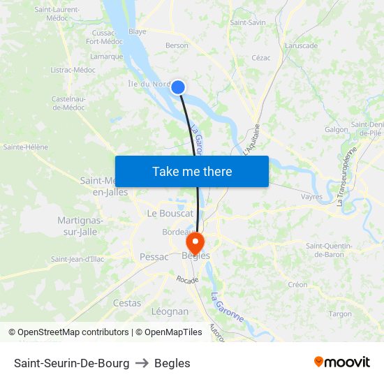 Saint-Seurin-De-Bourg to Begles map