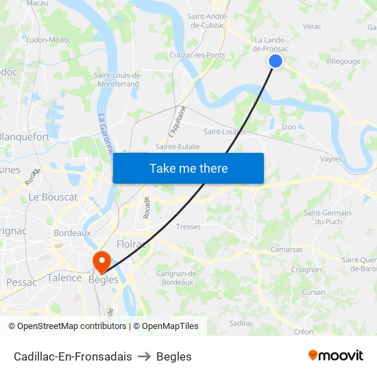 Cadillac-En-Fronsadais to Begles map