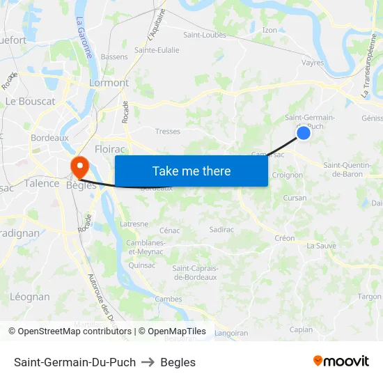 Saint-Germain-Du-Puch to Begles map
