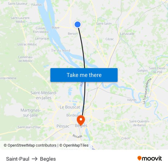 Saint-Paul to Begles map