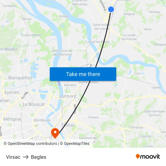 Virsac to Begles map