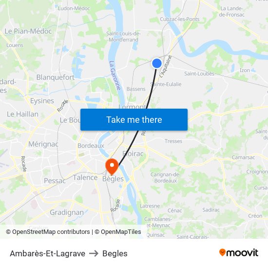 Ambarès-Et-Lagrave to Begles map