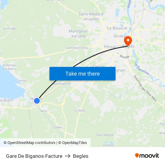 Gare De Biganos-Facture to Begles map