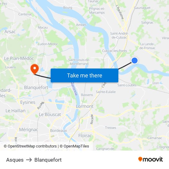 Asques to Blanquefort map