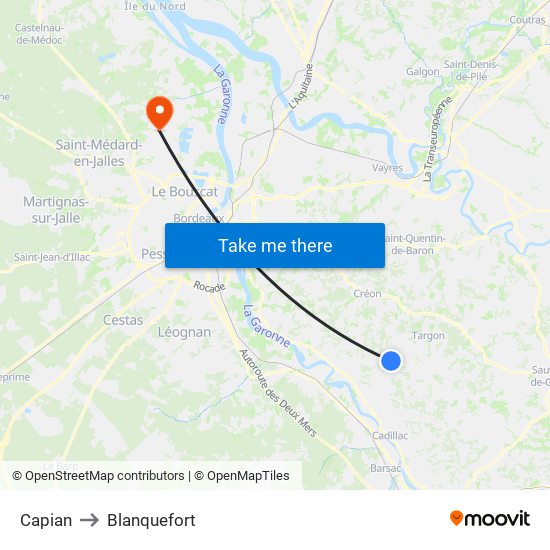 Capian to Blanquefort map