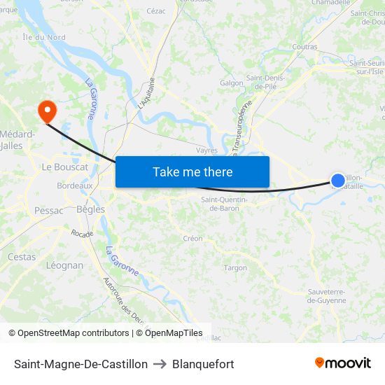 Saint-Magne-De-Castillon to Blanquefort map