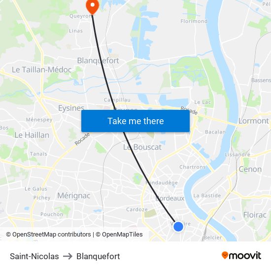 Saint-Nicolas to Blanquefort map