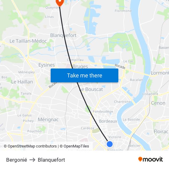 Bergonié to Blanquefort map