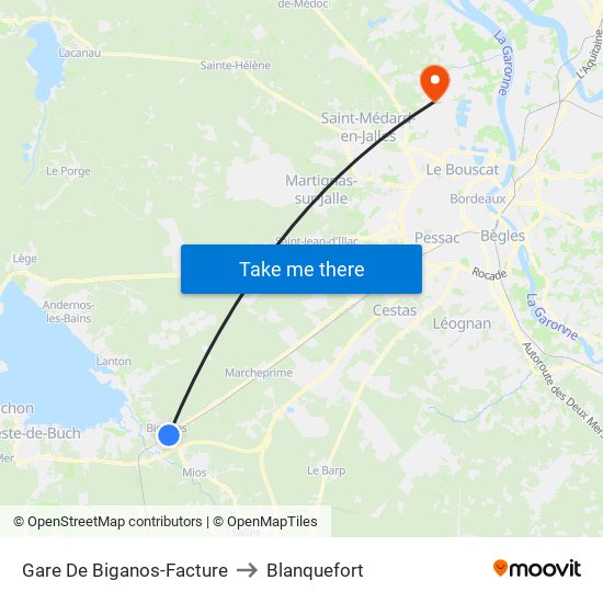 Gare De Biganos-Facture to Blanquefort map