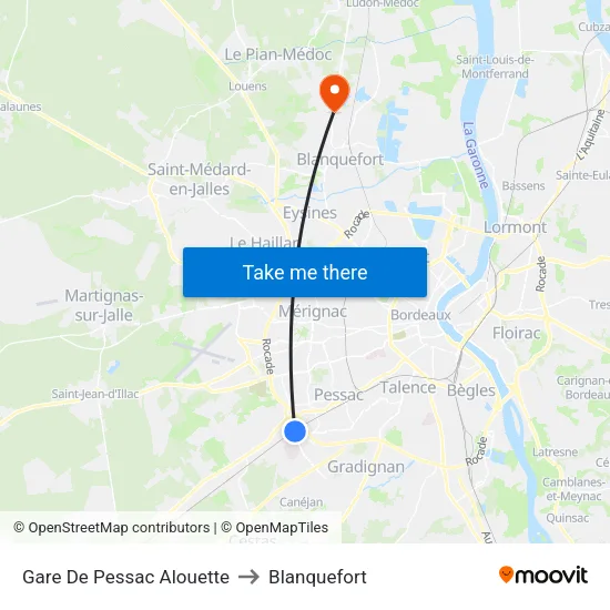 Gare De Pessac Alouette to Blanquefort map