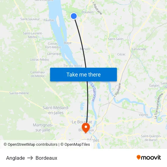 Anglade to Bordeaux map