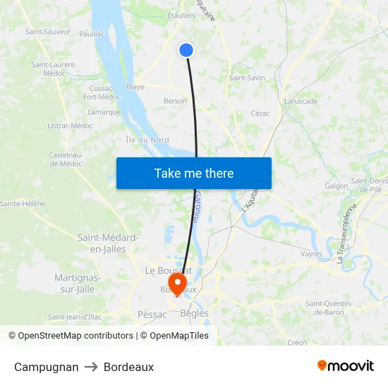 Campugnan to Bordeaux map