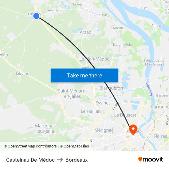 Castelnau-De-Médoc to Bordeaux map