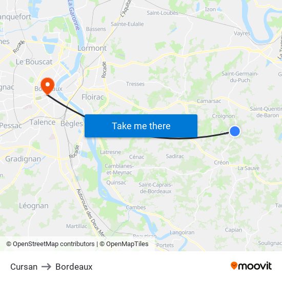 Cursan to Bordeaux map