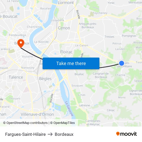 Fargues-Saint-Hilaire to Bordeaux map