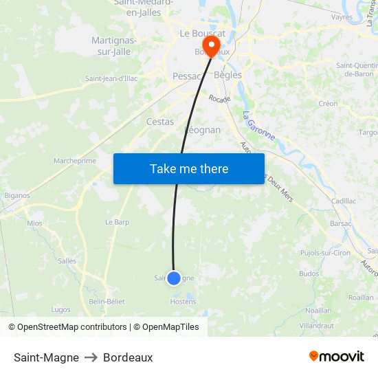 Saint-Magne to Bordeaux map