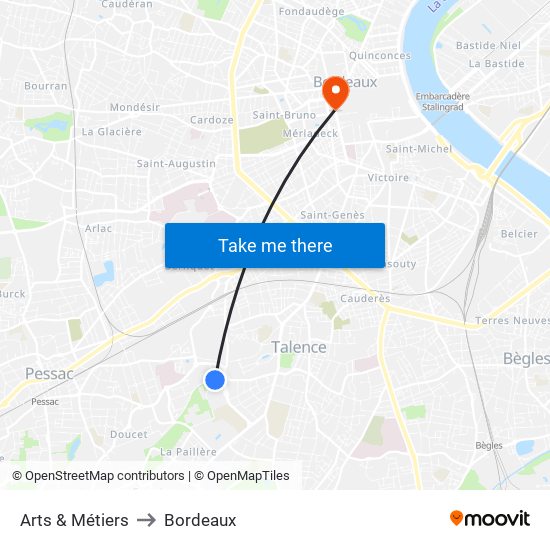 Arts & Métiers to Bordeaux map