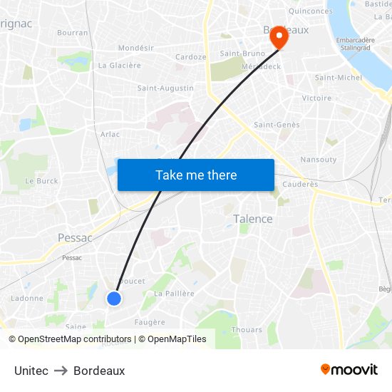 Unitec to Bordeaux map