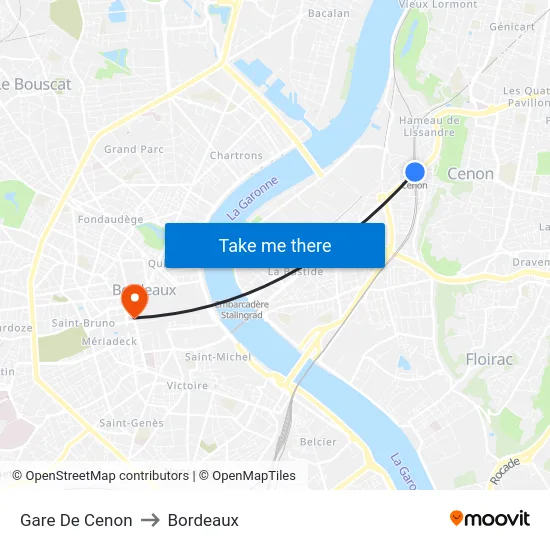 Gare De Cenon to Bordeaux map
