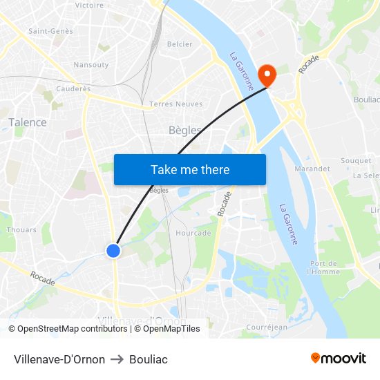 Villenave-D'Ornon to Bouliac map