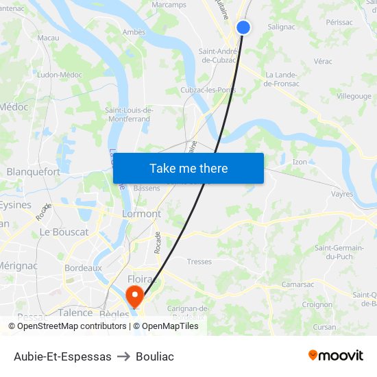 Aubie-Et-Espessas to Bouliac map