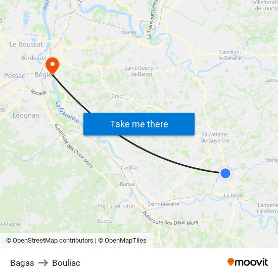 Bagas to Bouliac map