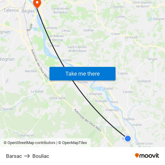Barsac to Bouliac map
