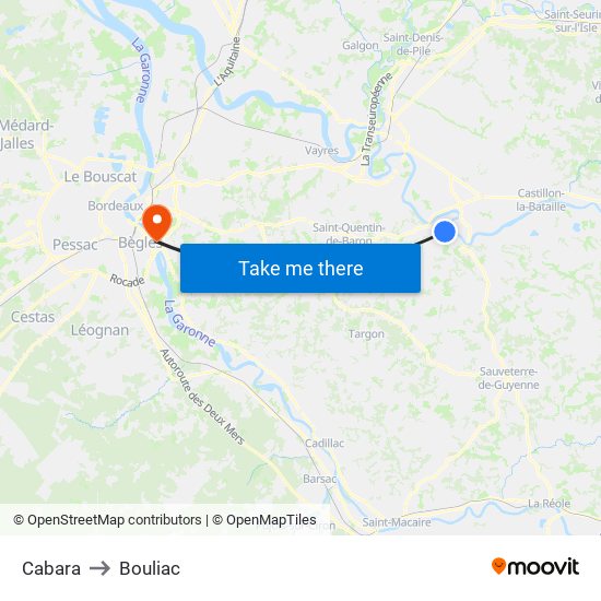 Cabara to Bouliac map