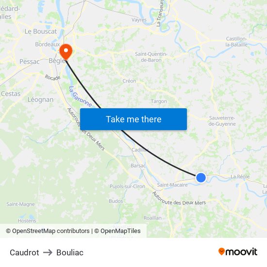 Caudrot to Bouliac map