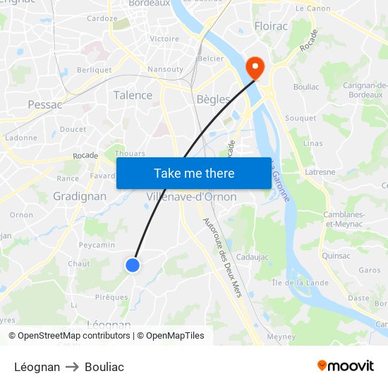 Léognan to Bouliac map